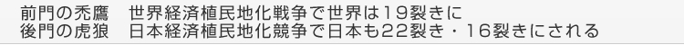 前門の禿鷹　世界経済植民地化戦争で世界は19裂きに　後門の虎狼　日本経済植民地化競争で日本も22裂き・16裂きにされる